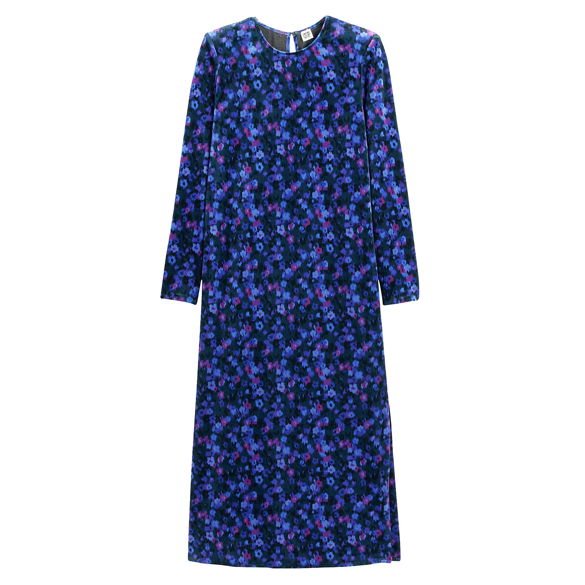 Velvet Straight Maxi Dress with Floral Print, LA REDOUTE COLLECTIONS