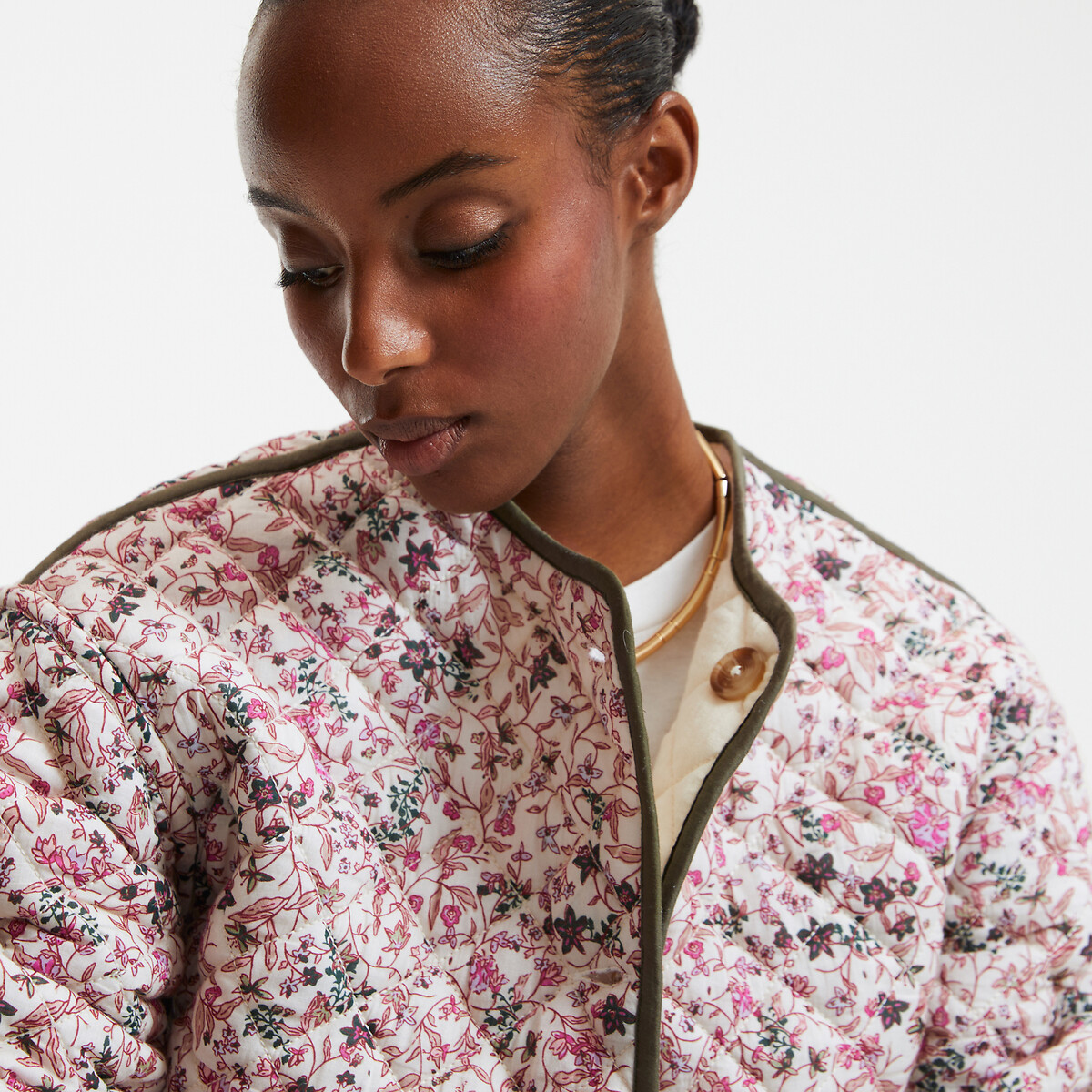 Short printed quilted jacket, reversible, floral print, La Redoute