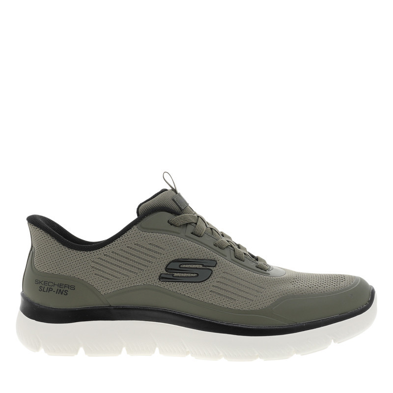 Baskets olive avec une semelle plate et une fermeture à slip-on, SKECHERS