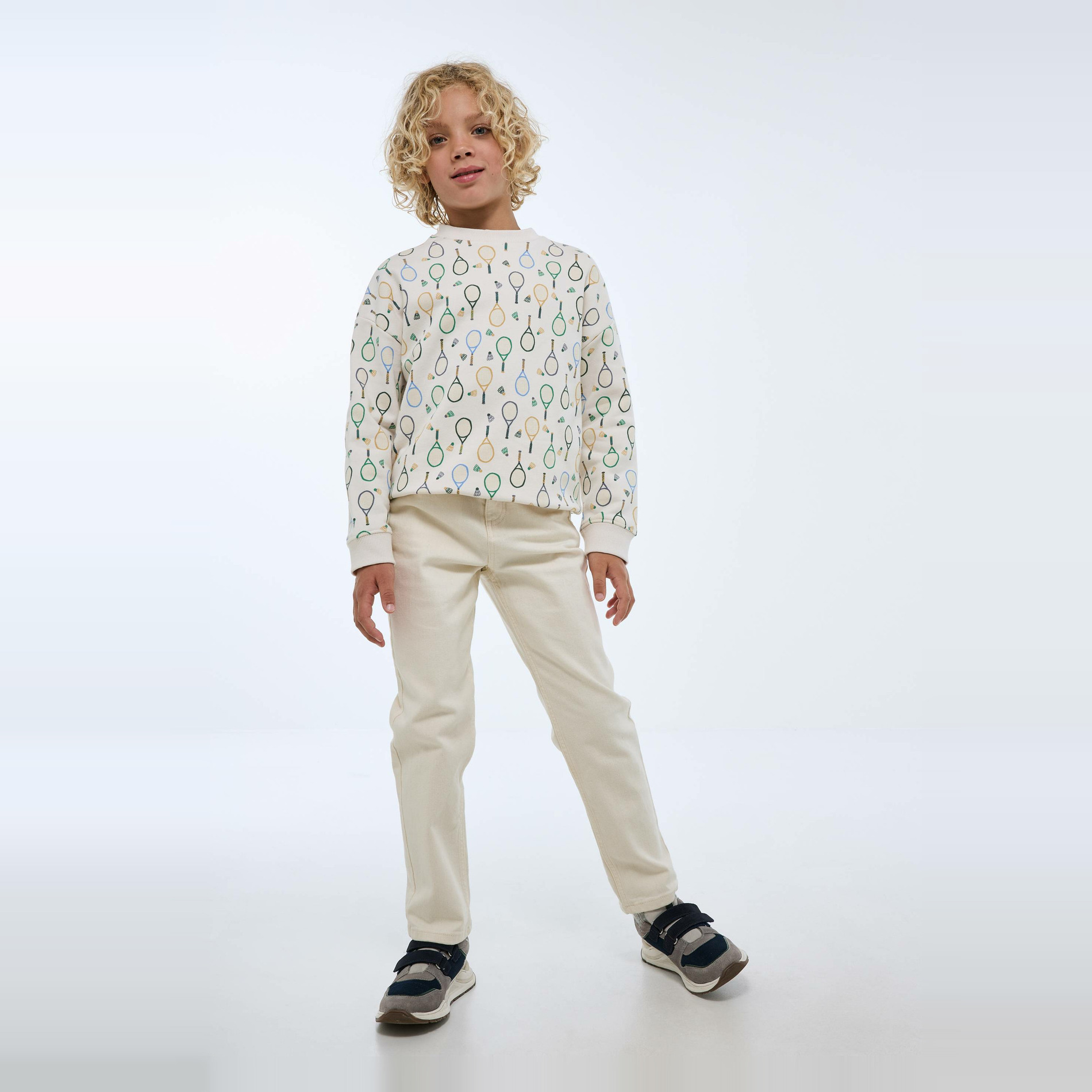 Pantalon droit uni en coton, MONOPRIX