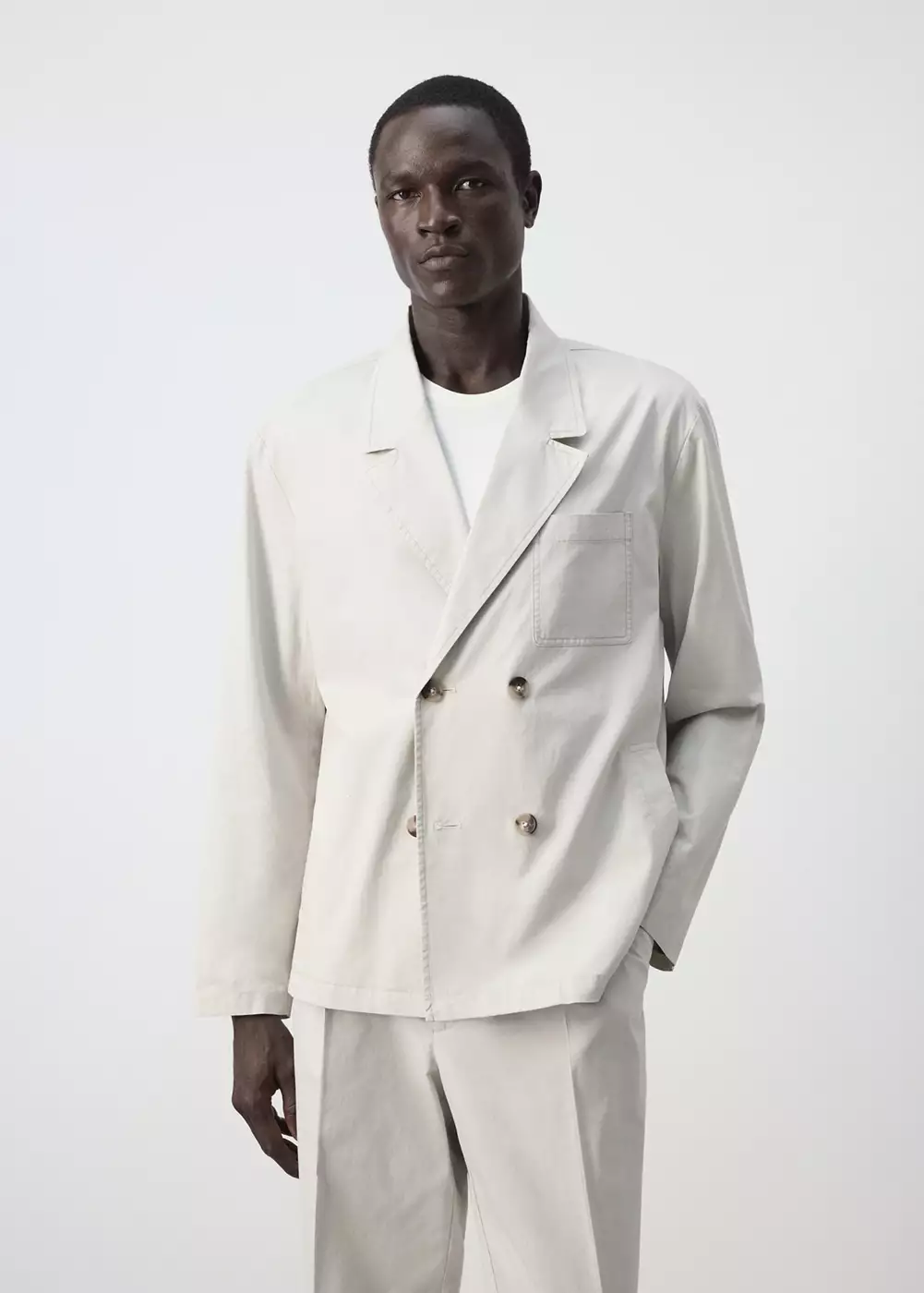 Veste 100 % coton à col croisé, MANGO MAN