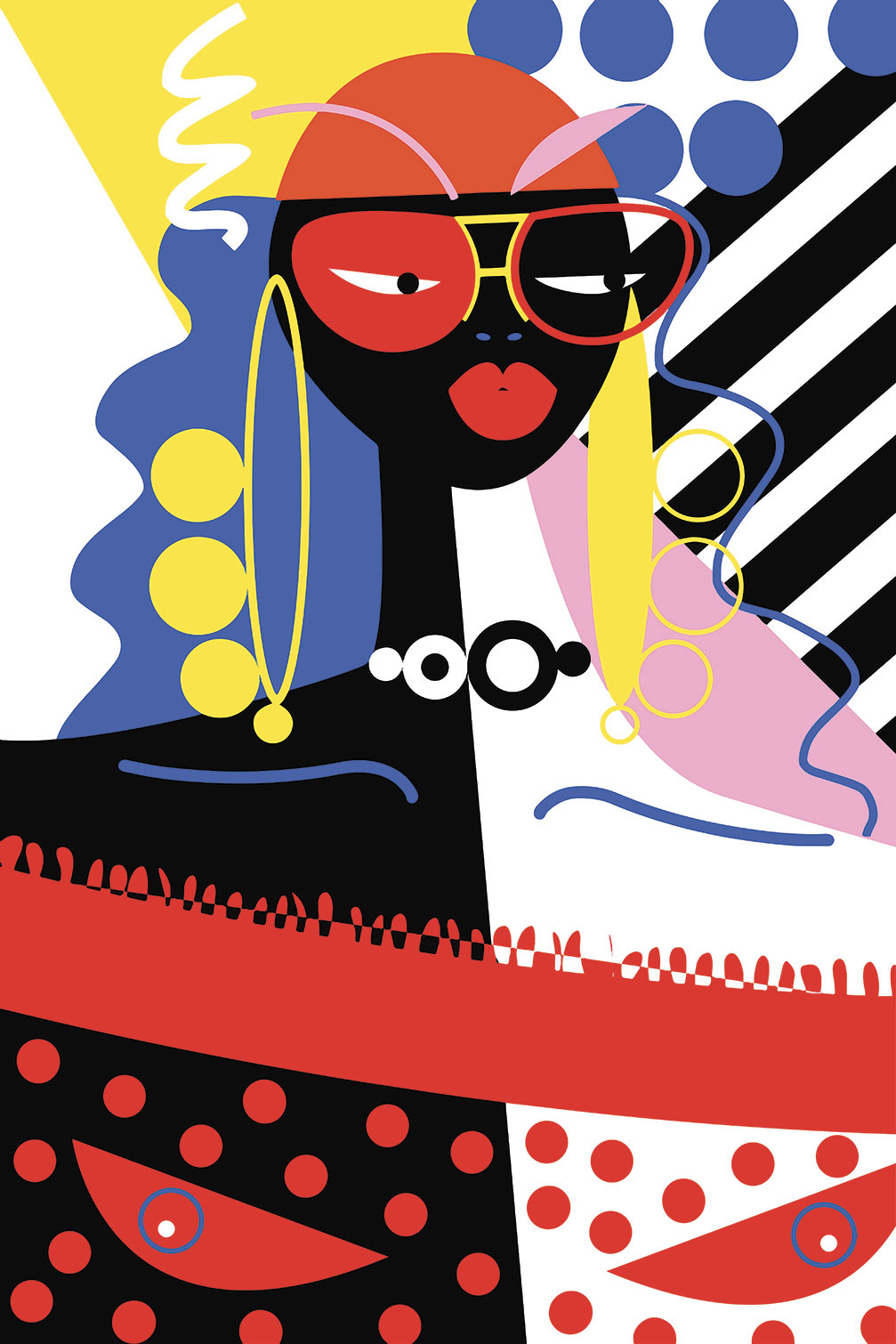 Tableau pop art collage la femme aux lunettes, HEXOA