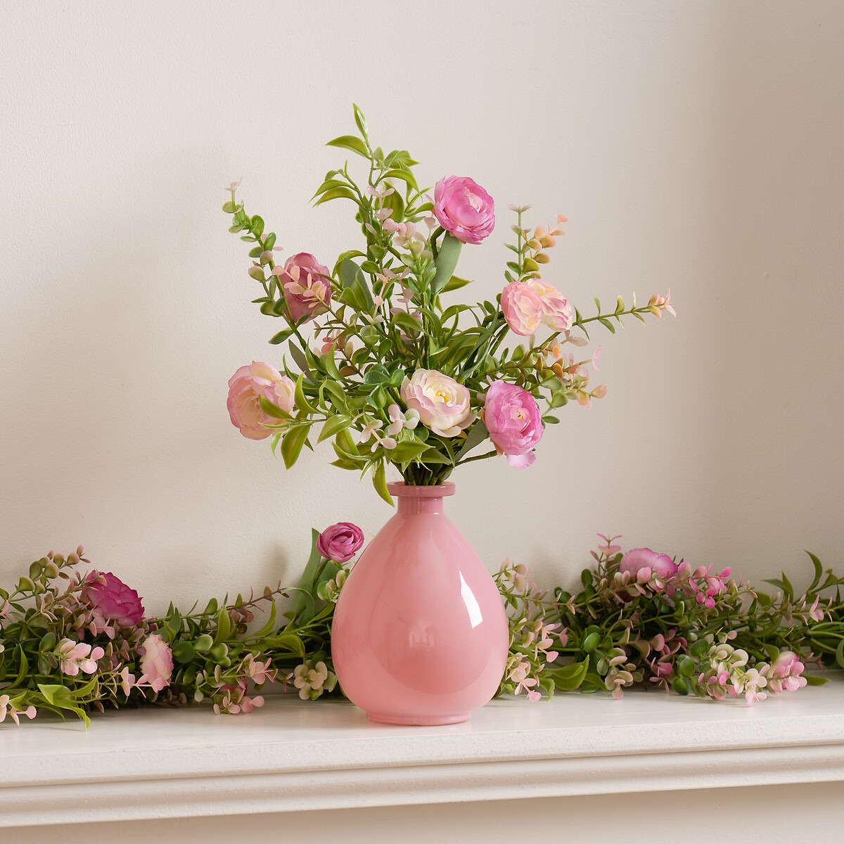 38cm Pink Floral Arrangement in Glass Vase, SO'HOME