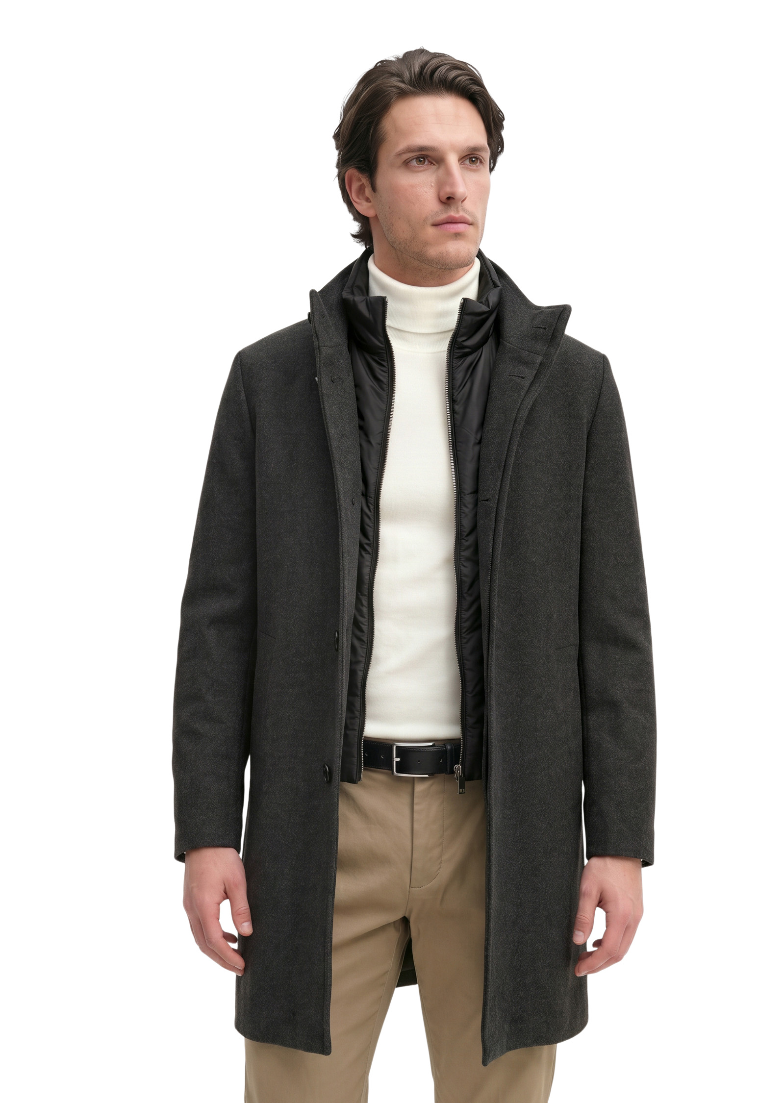 Manteau en laine à col montant, coupe regular avec pare-brise amovible, MARC O'POLO