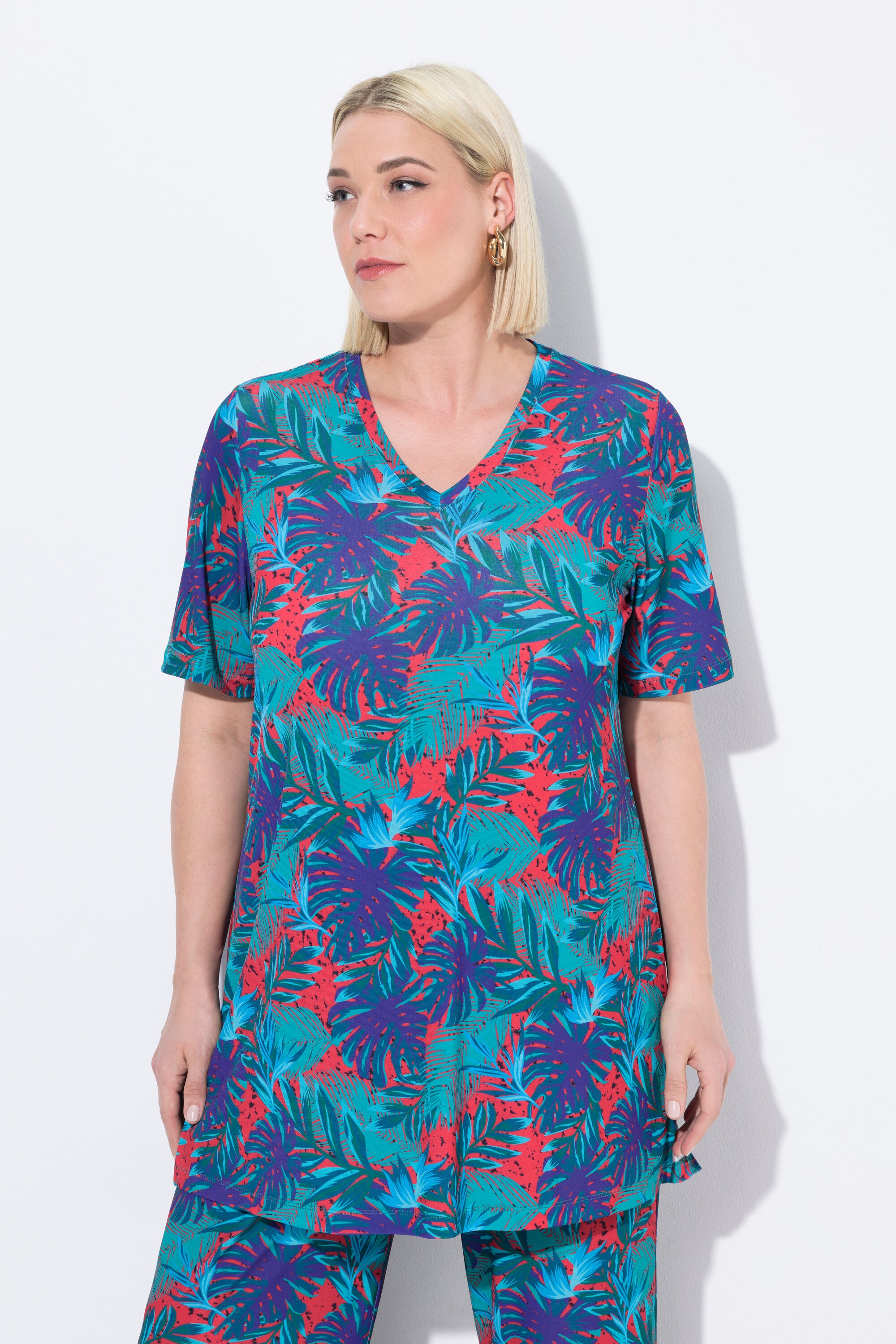 T-shirt long. Imprimé palmiers., ULLA POPKEN