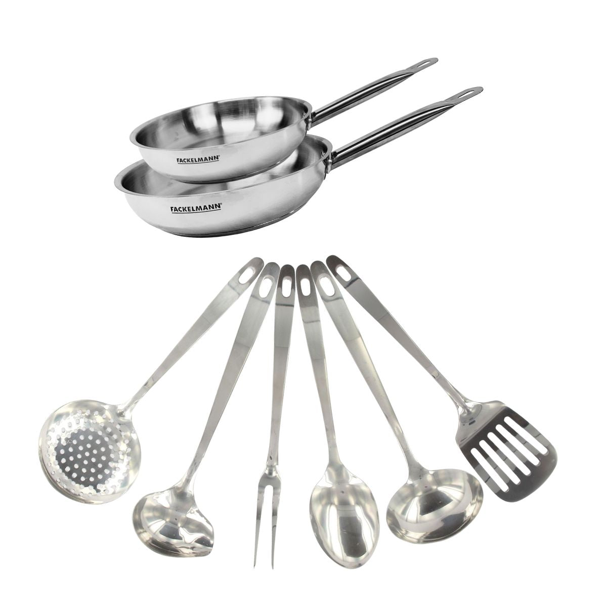 Set de 2 poêles de 20 et en inox et 6 ustensiles inox ETERNA, FACKELMANN