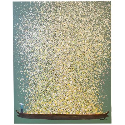 Tableau Touched fleurs pirogue vert et jaune 120x160cm KARE DESIGN