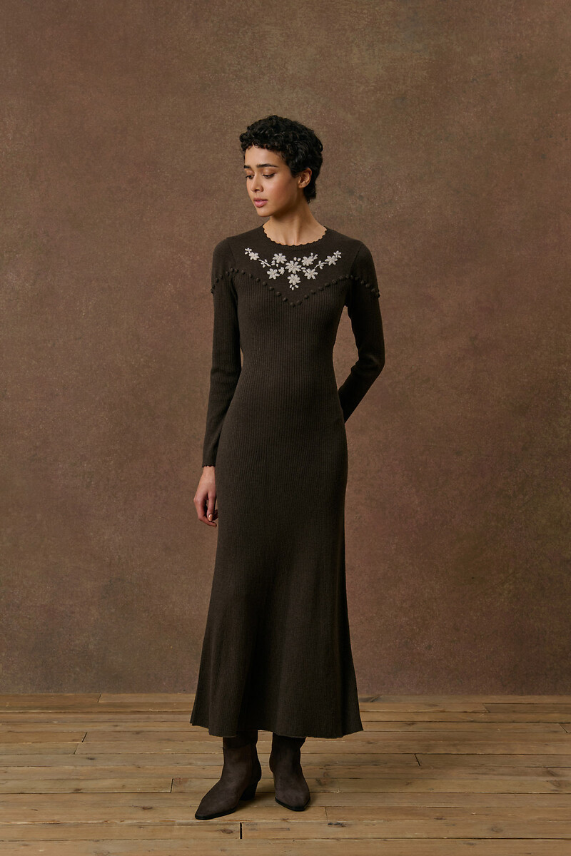 Robe longue en laine mélangée brodée, BRYGIDA, LOUISE MISHA