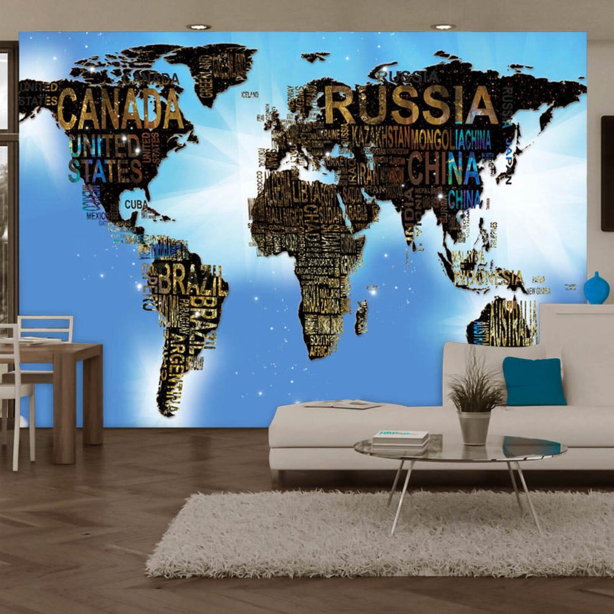 Papier peint carte du monde inspiration bleue Couleur bleu noir