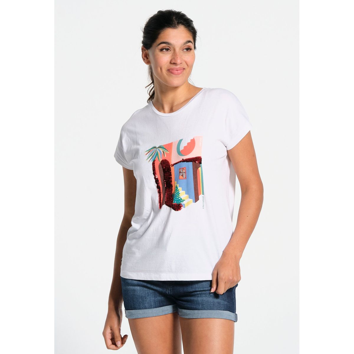 T shirt femme manches courtes avec motif imprim blanc J Joy La