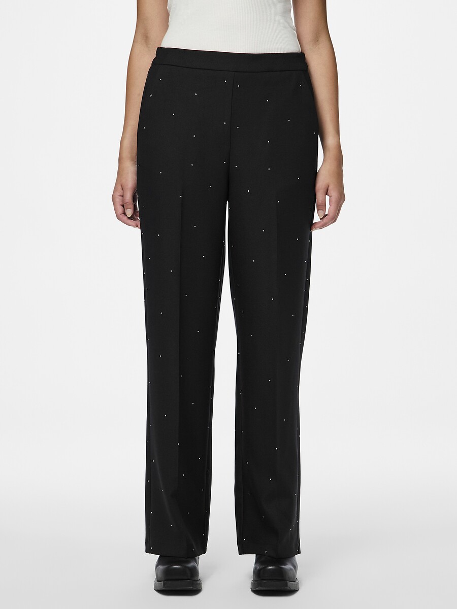 Wijde broek, hoge taille met strass