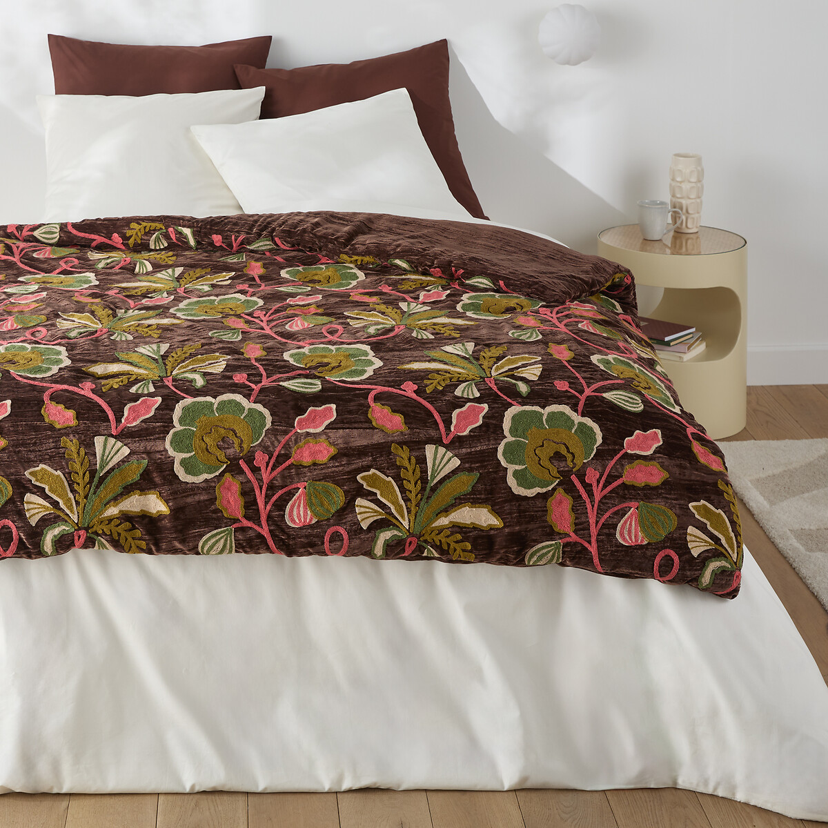 Édredon matelassé brodé, panne de velours, Sidonie, LA REDOUTE INTERIEURS