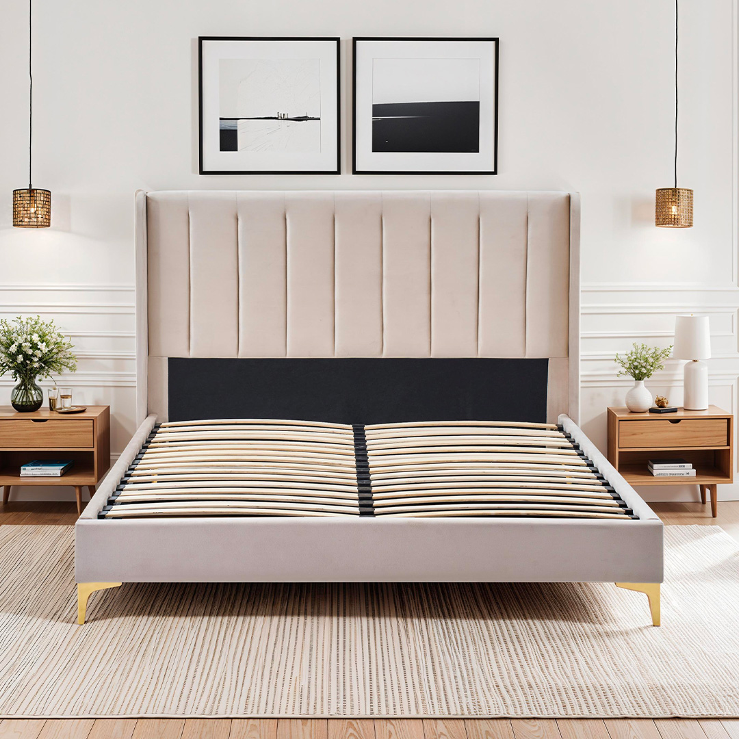 Lit Velours Beige LAVEZZI, BELLECOUR