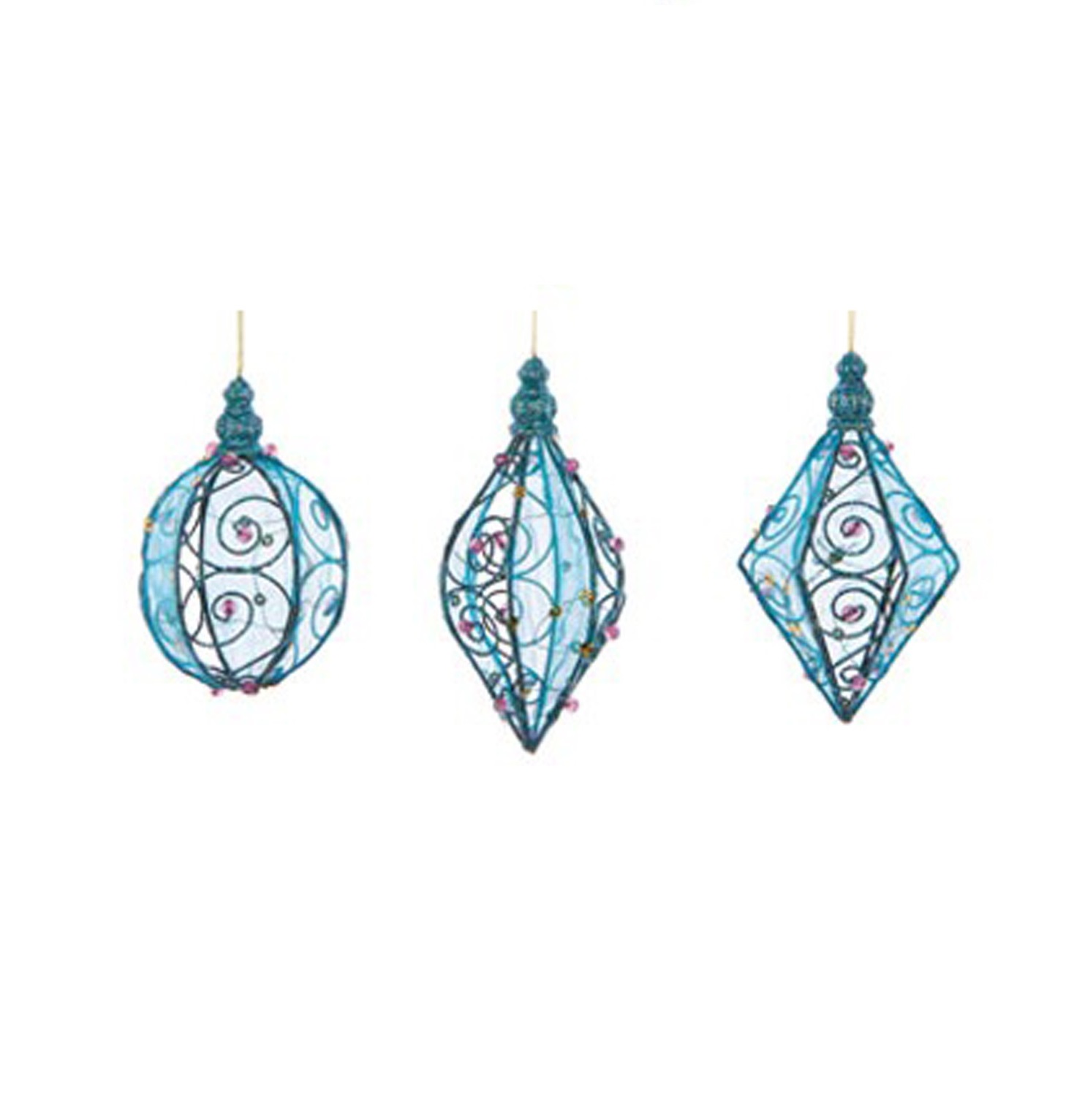 Lot de 3 Boules de Noël en Métal Bleu et Rose, EDEN