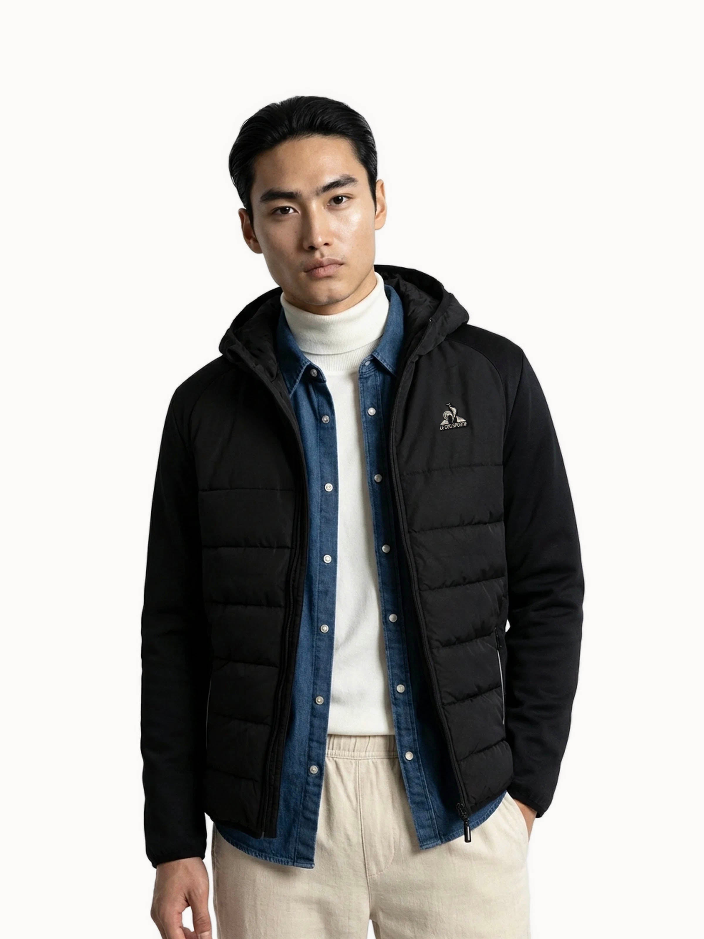 Veste zippée à capuche matelassée bi-matière Hybride, LE COQ SPORTIF