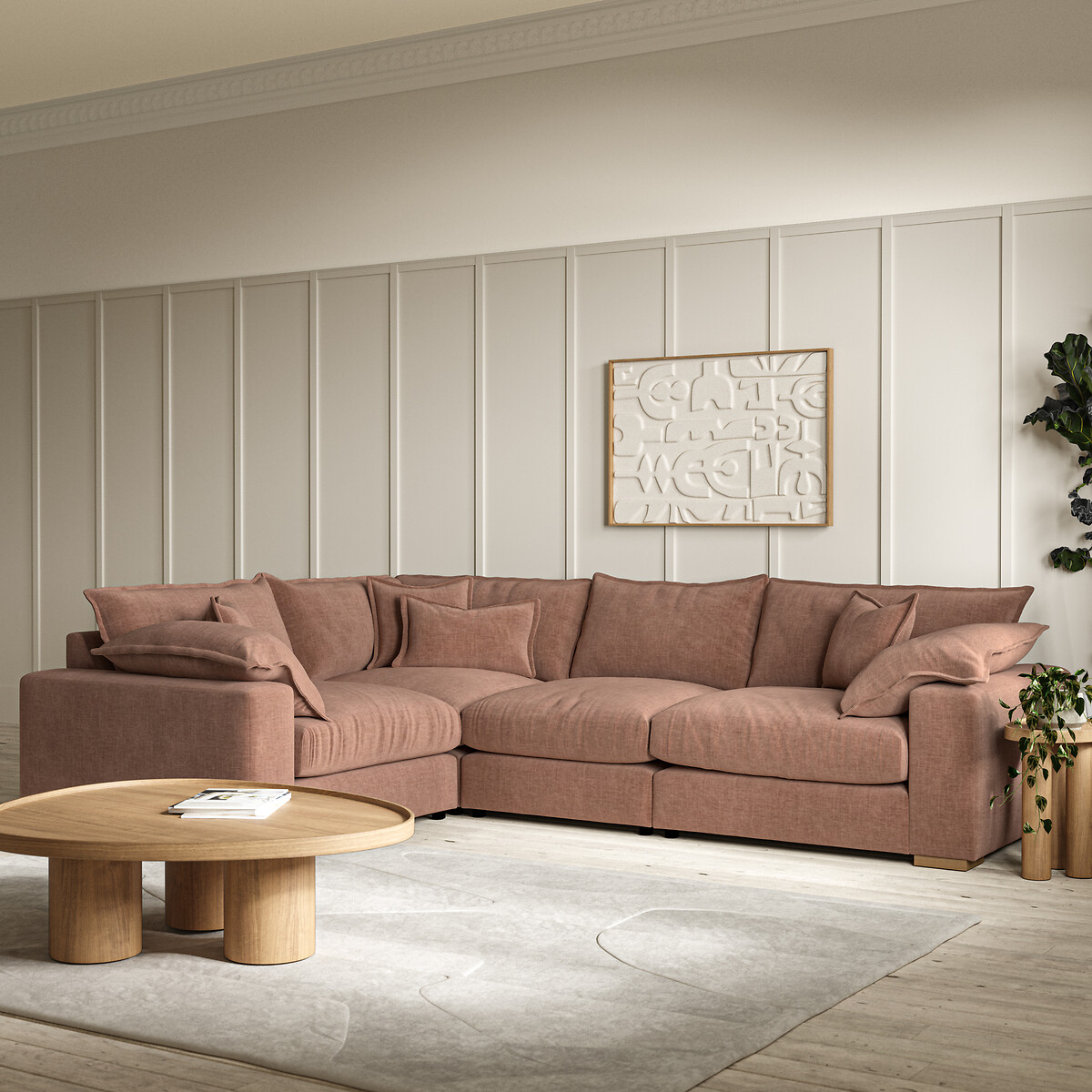 Camille Vintage Chenille Reversible Corner Sofa with Oak Feet, ÉDITÉ