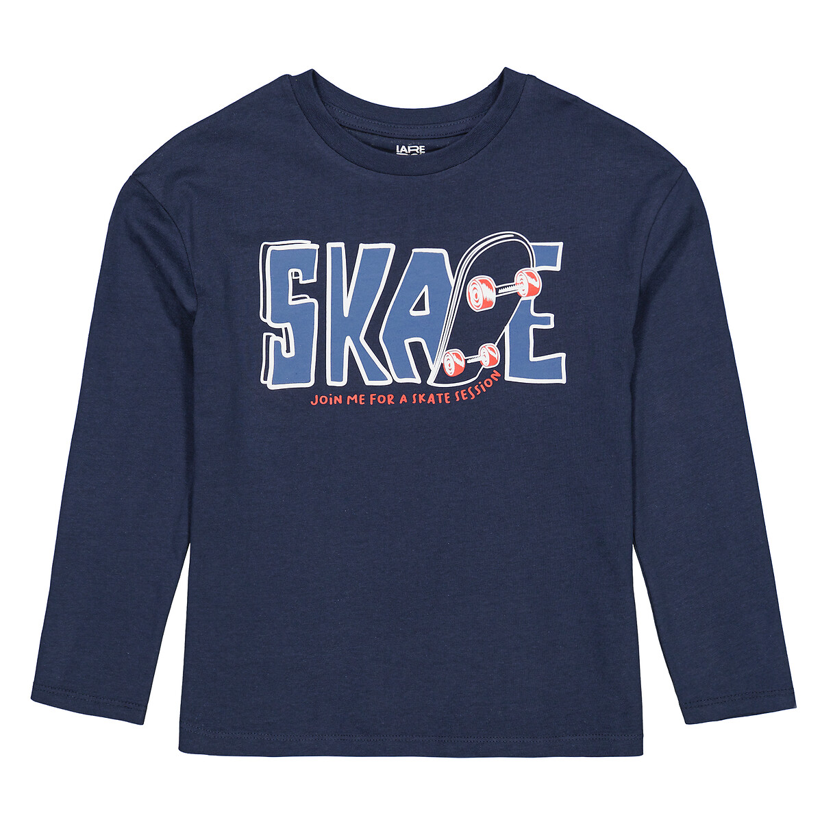 Skateboard Print Cotton T-Shirt with Long Sleeves