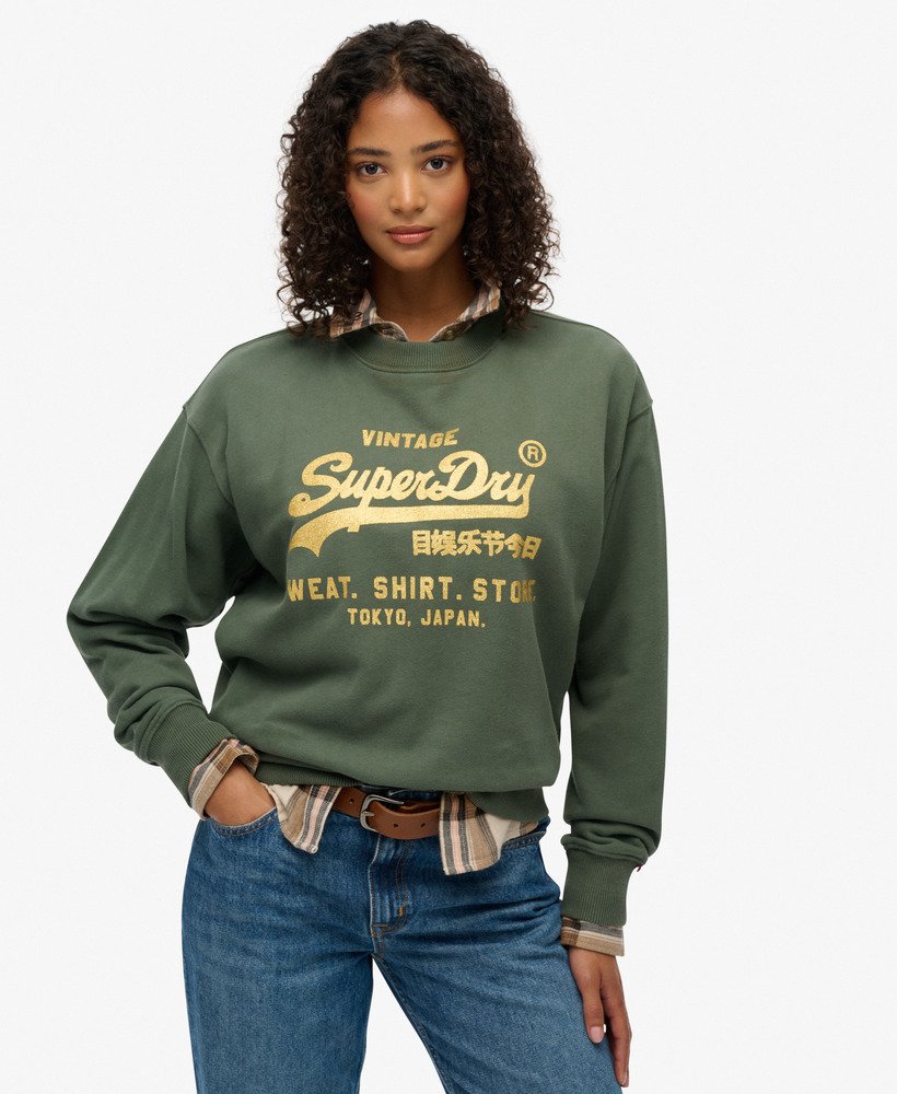 Sweatshirt Ample Logo Vintage Orné, SUPERDRY