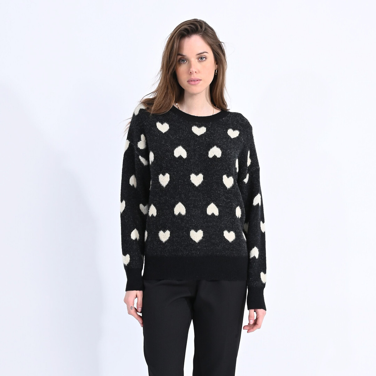 heart pattern jumper with crew neck