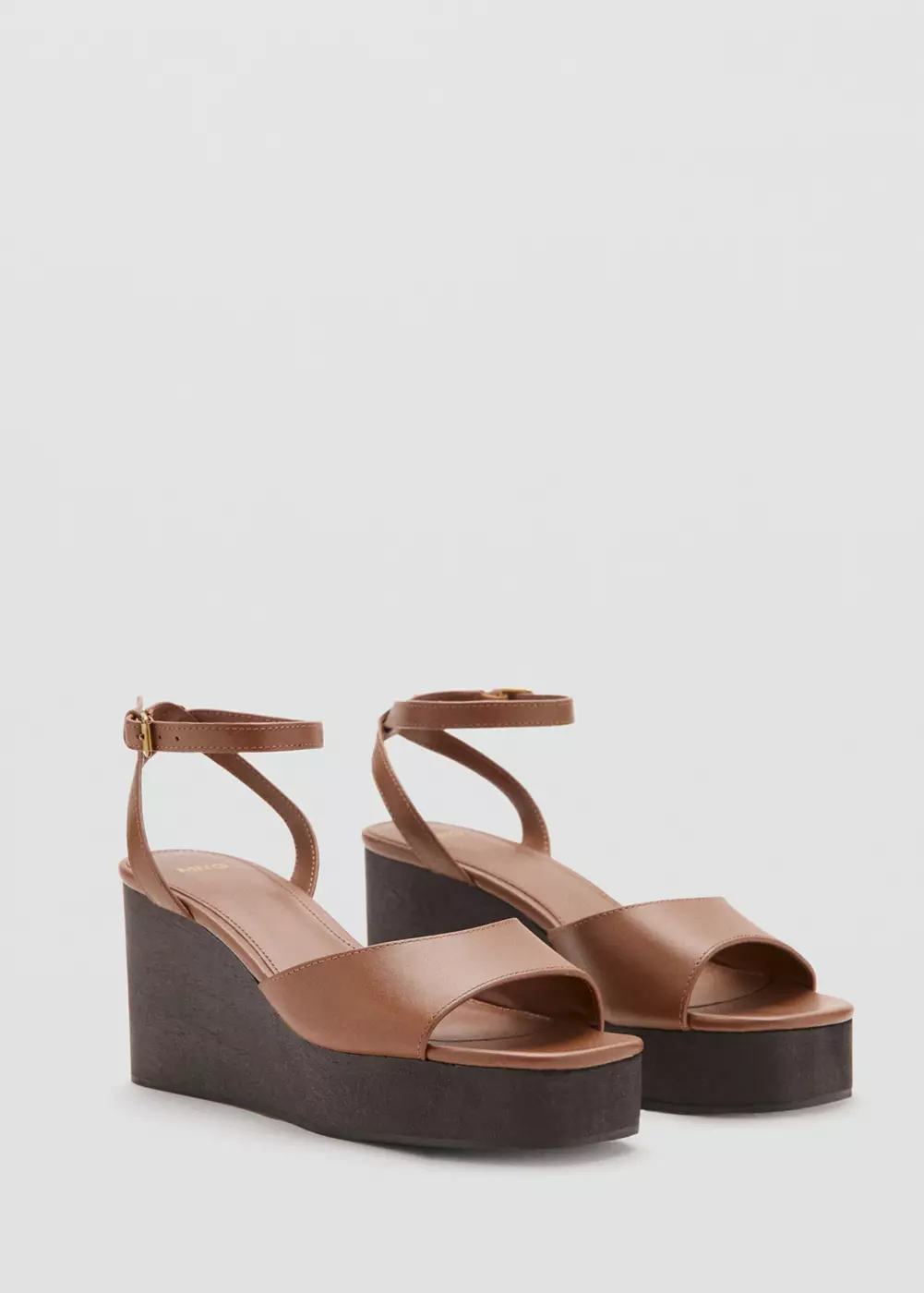 Sandales cuir talon compensé, MANGO