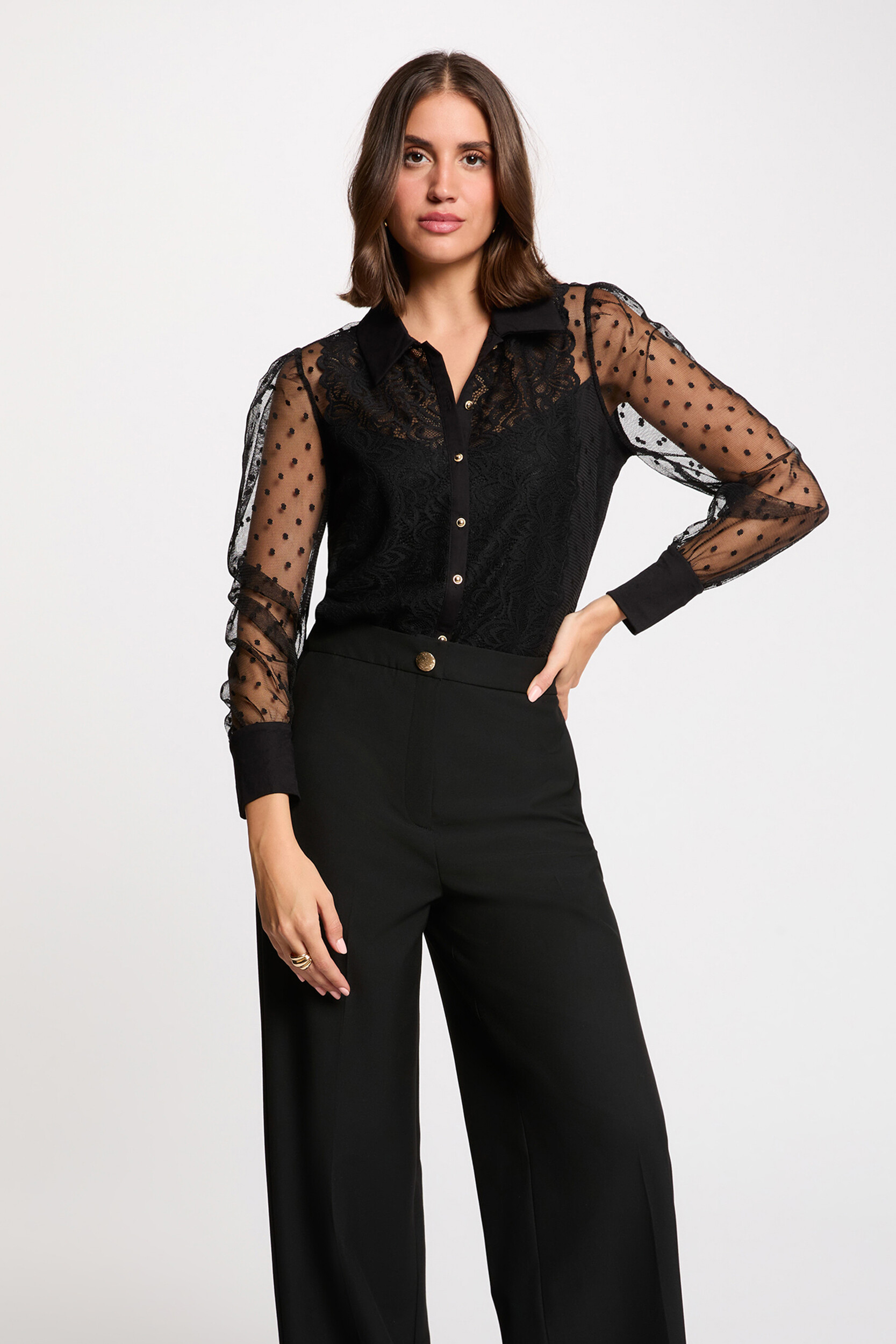 T-shirt dentelle manches longues, MORGAN