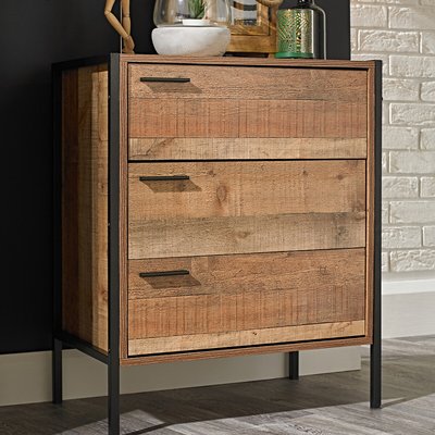 Industrial Style Oak Effect 3 Drawer Chest of Drawers SO'HOME
