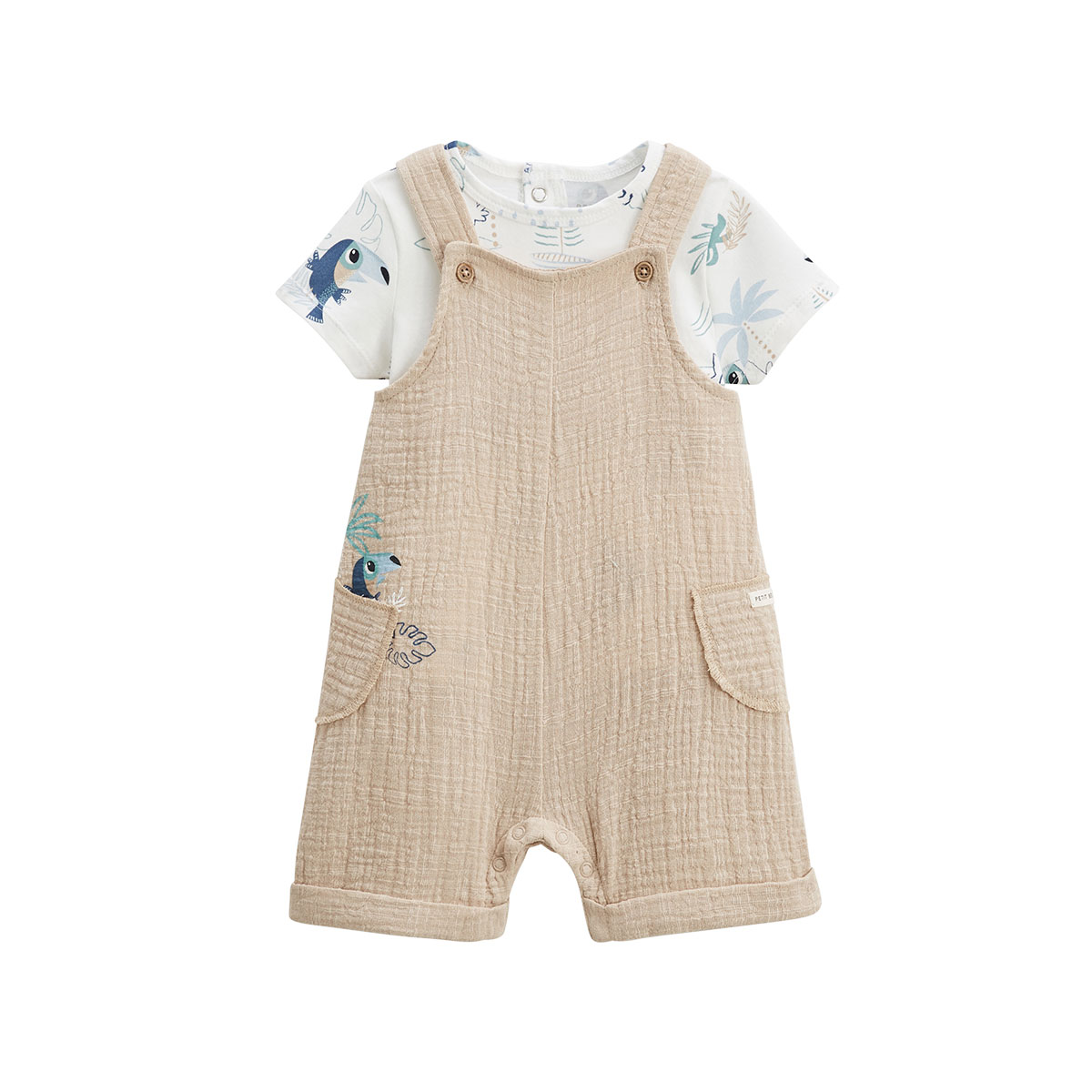 Ensemble salopette bébé en gaze de coton et t-shirt Toucana, PETIT BEGUIN