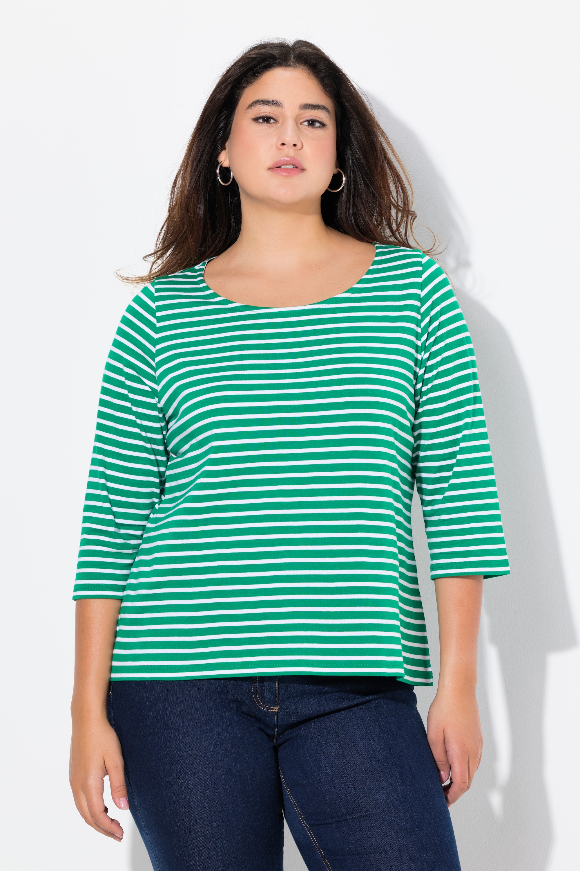 T-shirt rayé. Manches 3/4 et col rond. Coupe, ULLA POPKEN