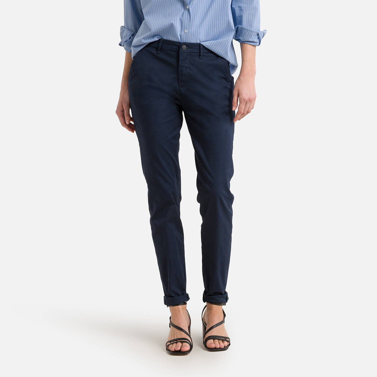 Cotton chinos, navy, Only Tall | La Redoute