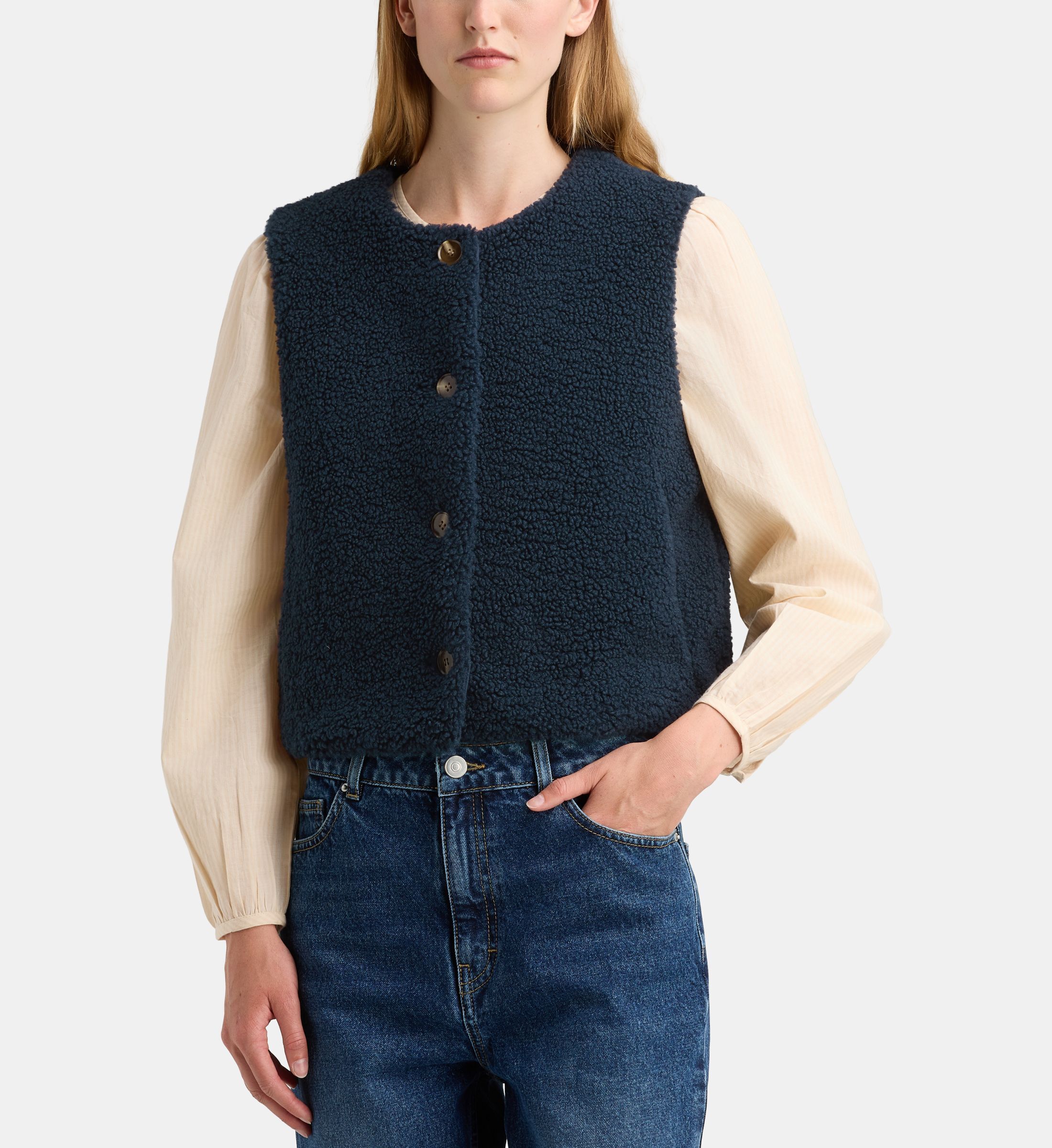 Veste droite courte enola sans manches effet sherpa, GALERIES LAFAYETTE