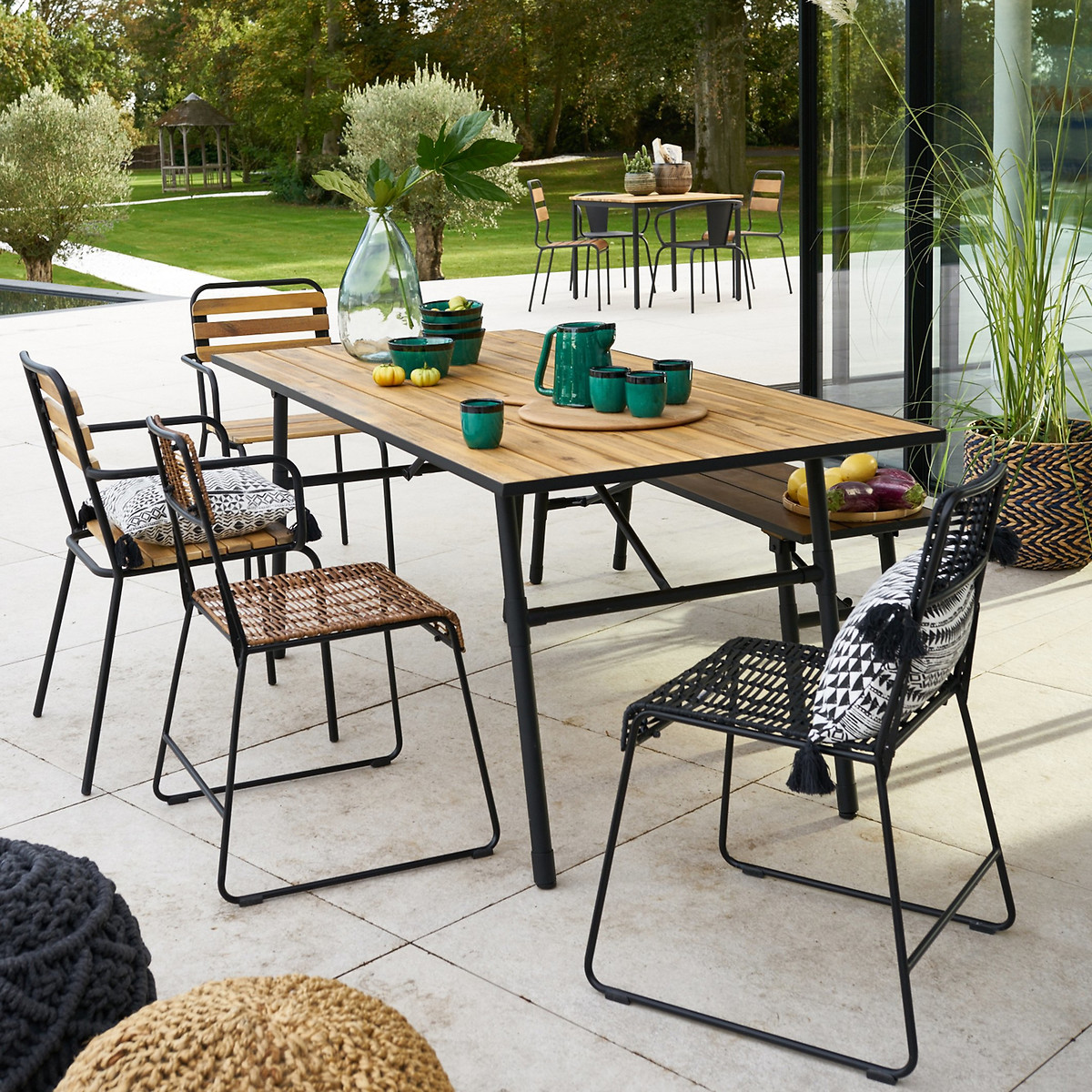 Sohan folding garden table wood with black metal feet La Redoute Interieurs La Redoute