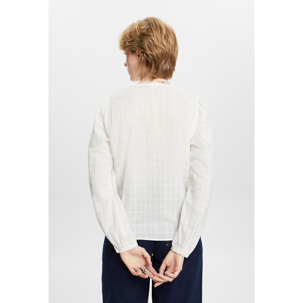 Camicia con scollo tunisino maniche lunghe ecru Esprit La Redoute