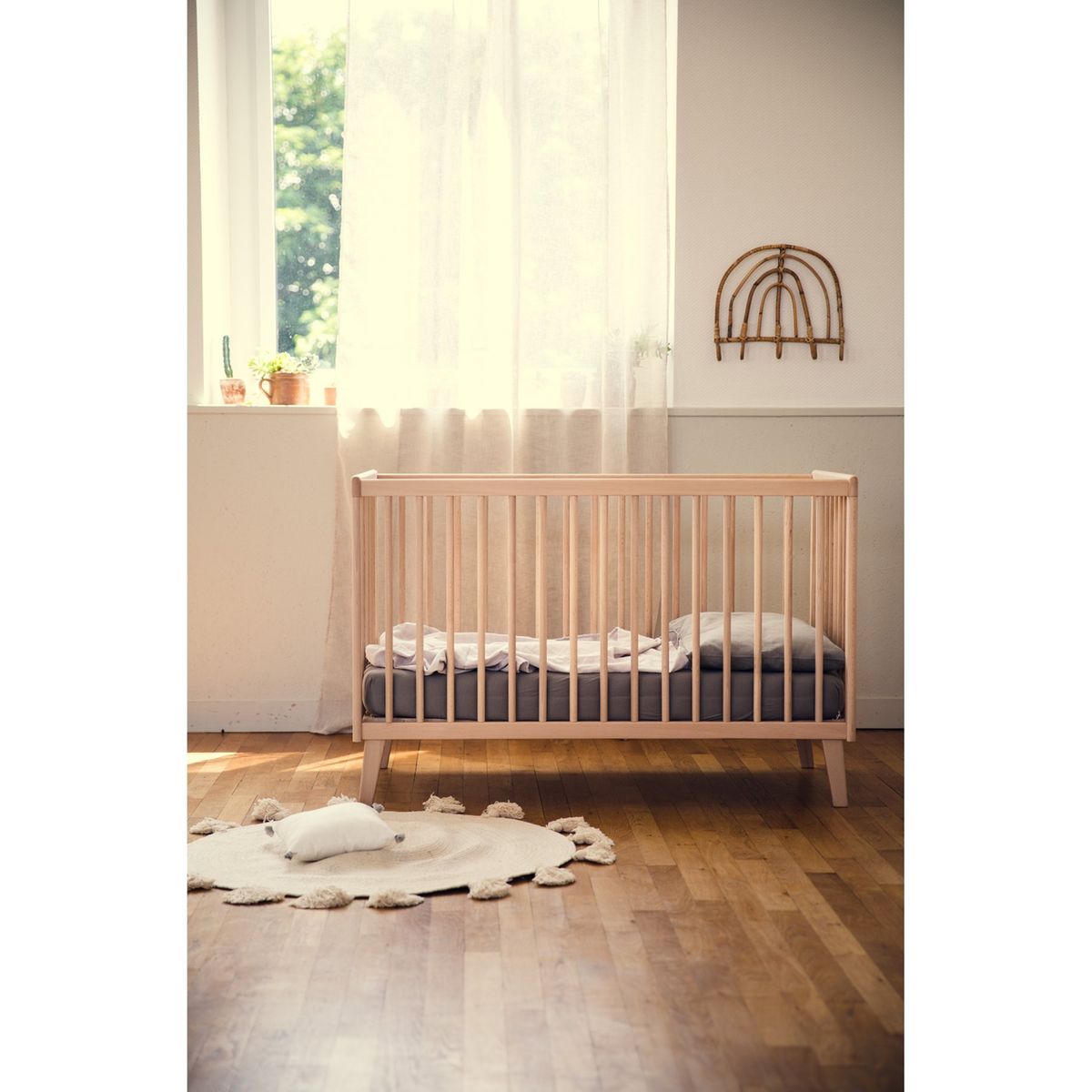 Lit bébé 60x120 Alix gris/bois