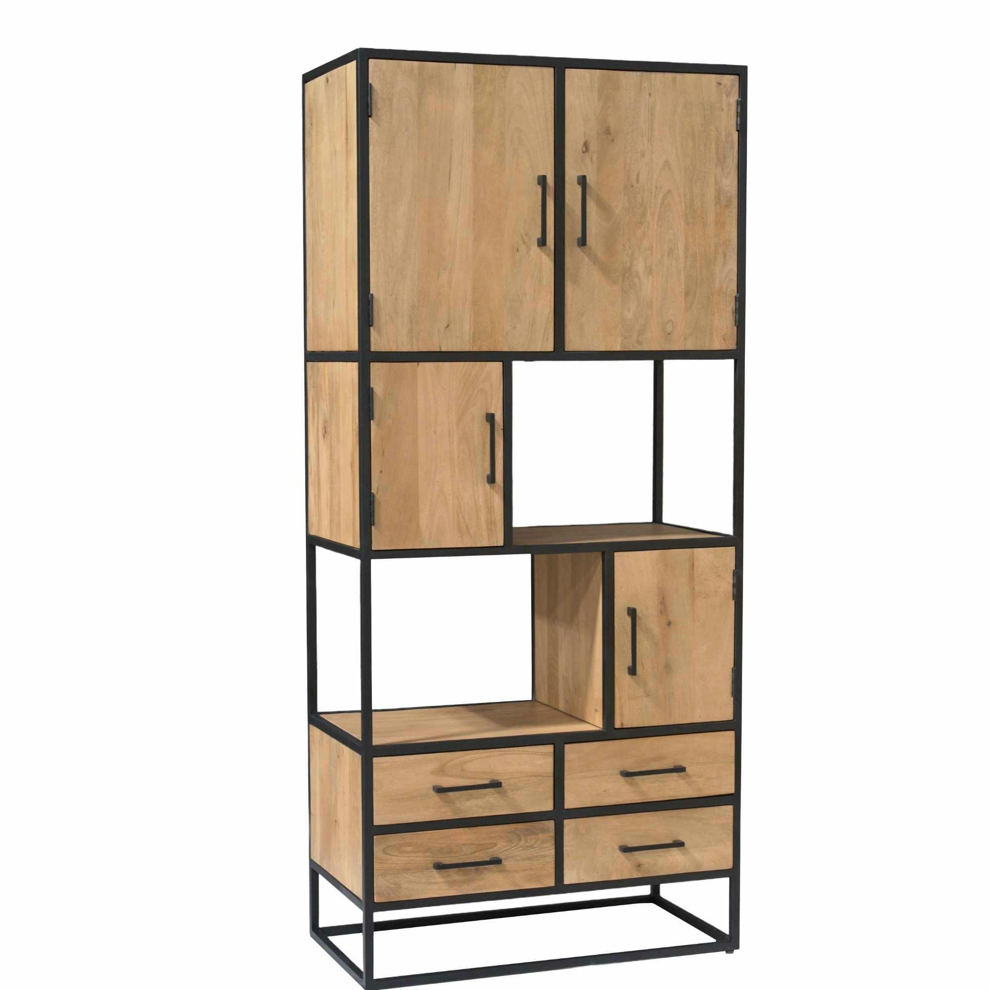 Bibliothèque en bois clair 4 portes 4 tiroirs RIVANO, PIER IMPORT
