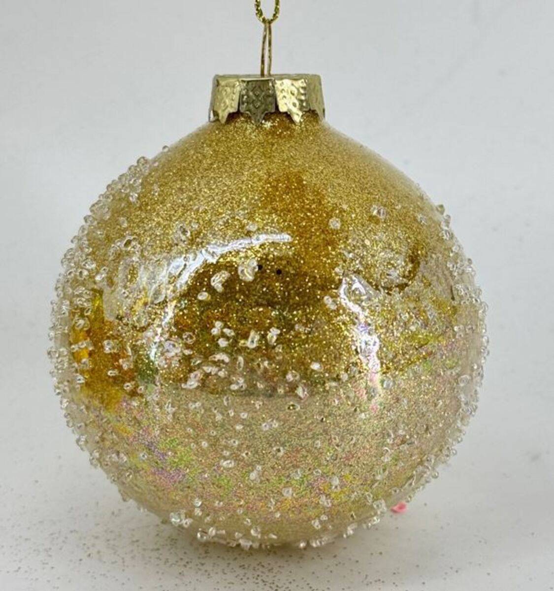 Boule de Noël en verre dorée effet picots intérieur D. 80 mm, FEERIC LIGHTS & CHRISTMAS