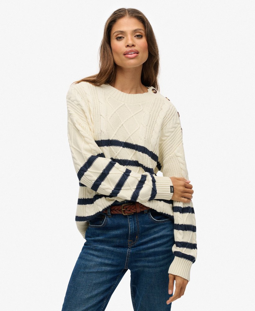 Pull torsadé à col rond, SUPERDRY