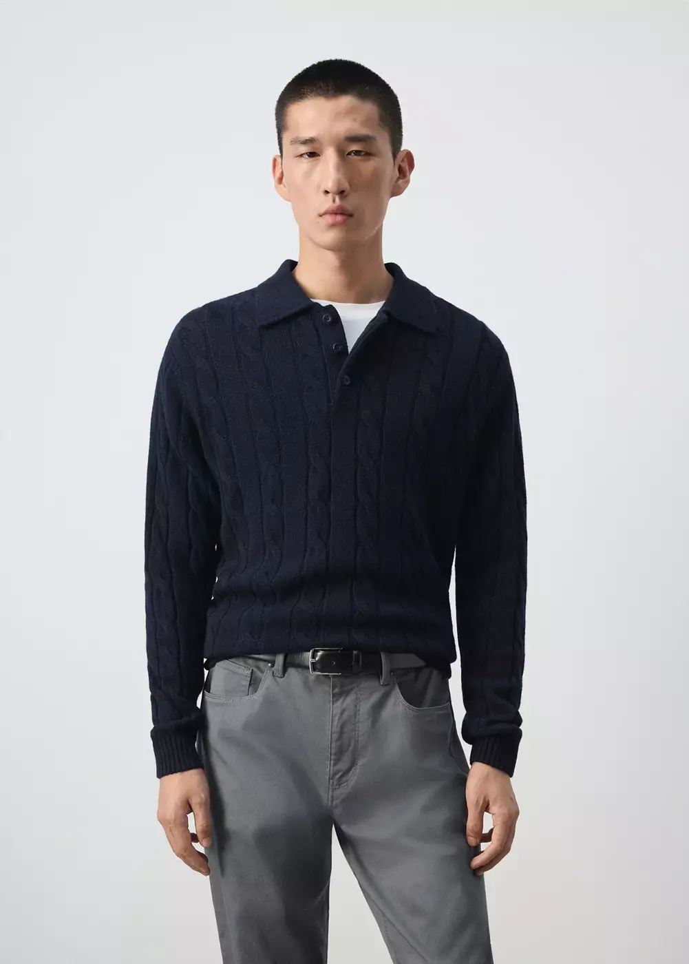 Pull polo 100 % laine maille torsadée, MANGO MAN
