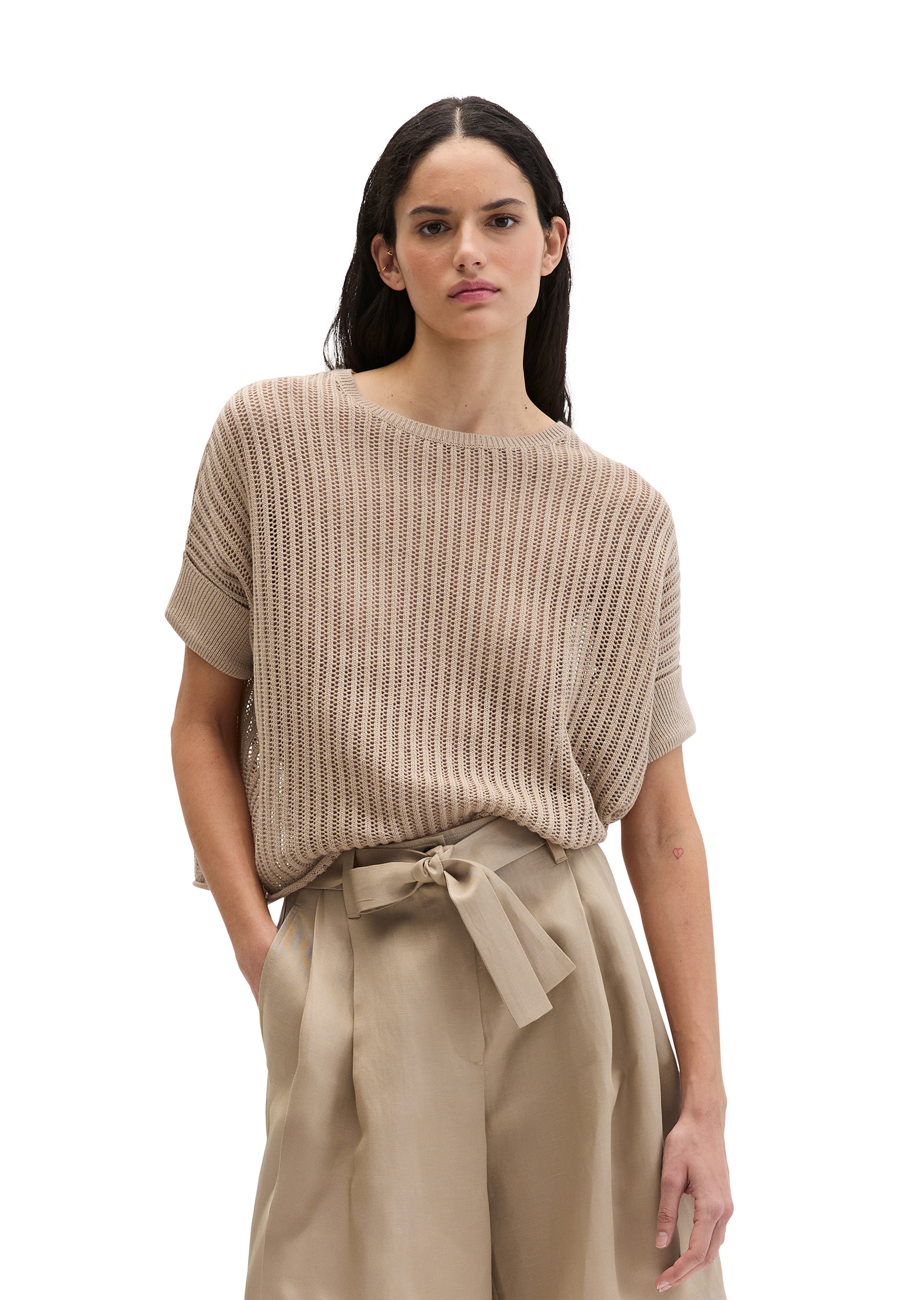 Pull-over en maille à manches courtes boxy en mélange coton organique-lin, MARC O'POLO