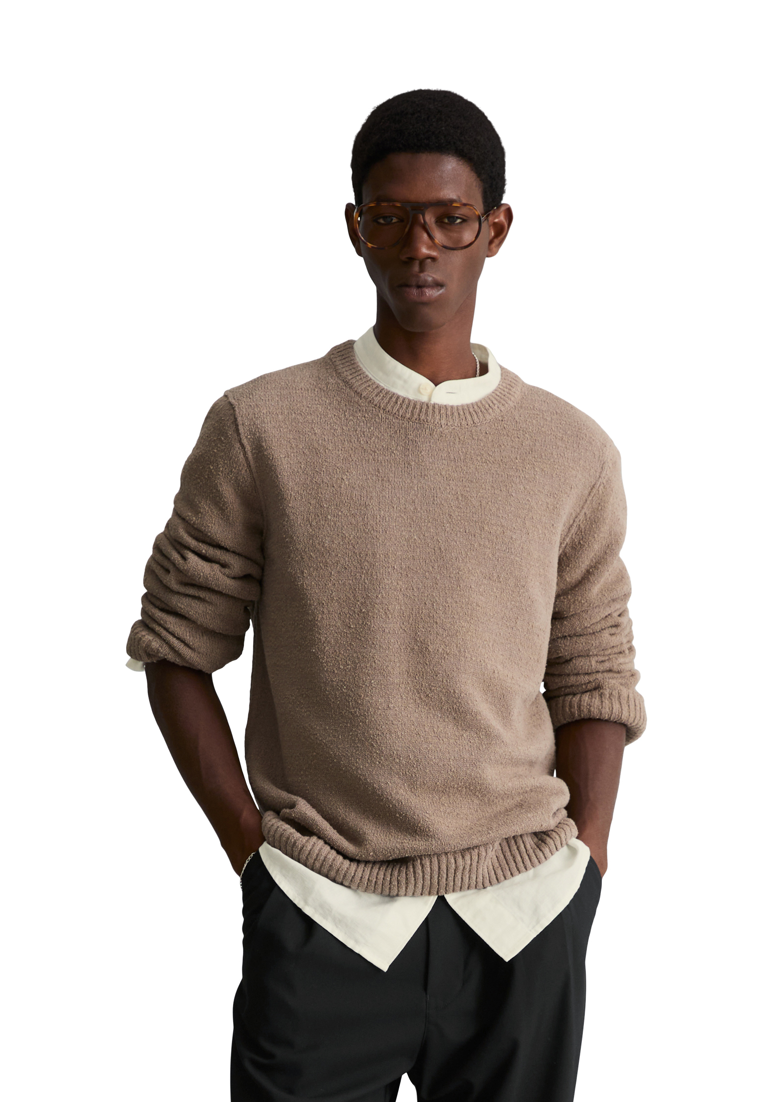 Pull bouclé coupe classique en mélange de coton bio doux, MARC O’POLO DENIM