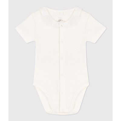 Organic Cotton Bodysuit with Ruffled Collar and Short Sleeves PETIT BATEAU