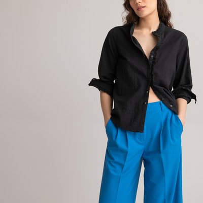Ruffled Cotton Seersucker Blouse with a High Neck LA REDOUTE COLLECTIONS