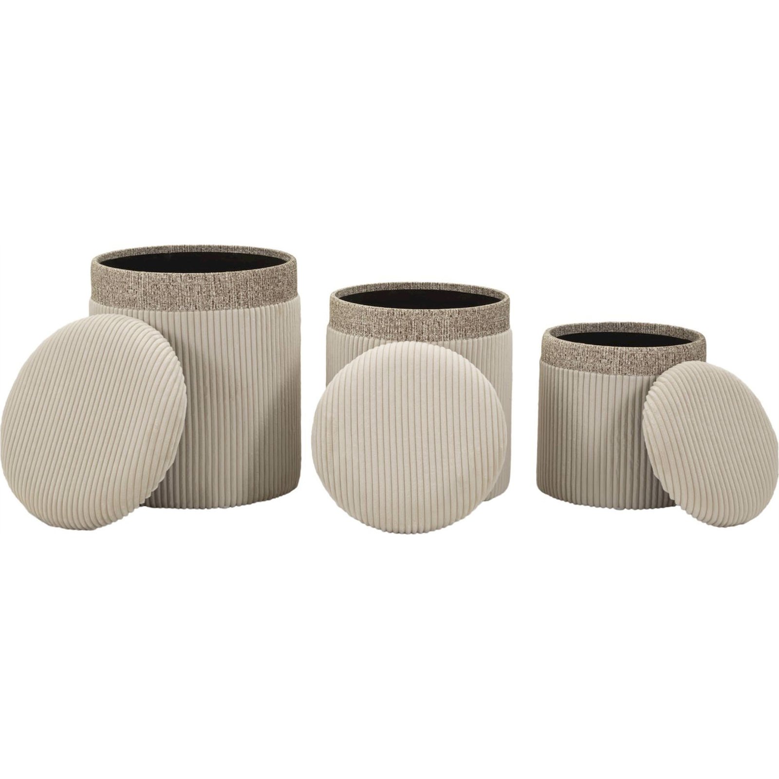 Lot de 3 poufs coffre gigognes côtelés MODERN, RECOLLECTION