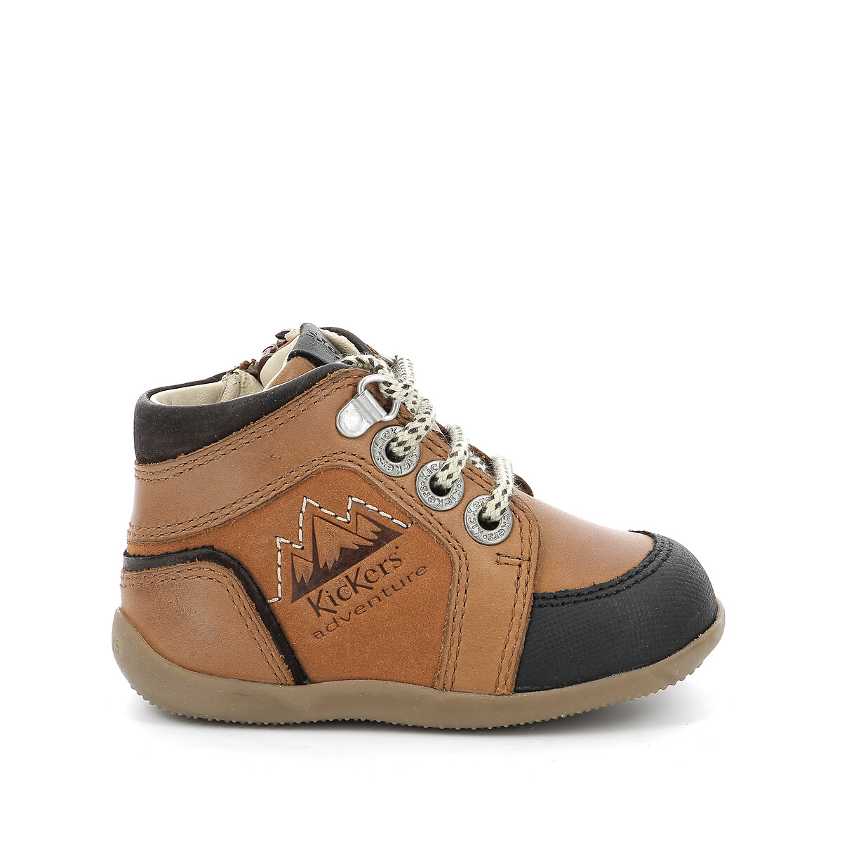 Kids bins mountain ankle boots in leather with laces camel