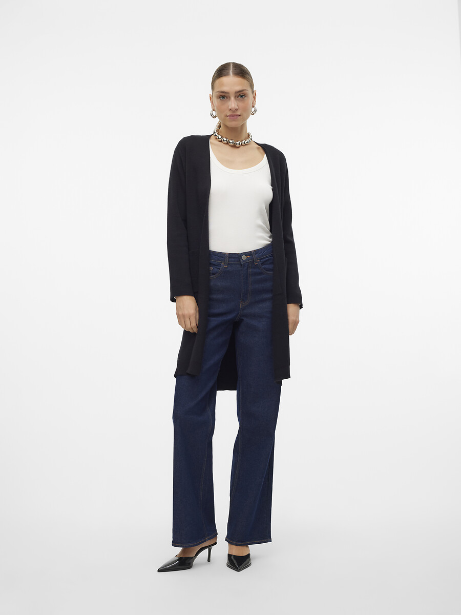 VERO MODA Cardigan Lungo Donna VMDOFFY - Manica Lunga, Scollo A V, Morbido Ed Elasticizzato, Colore Nero