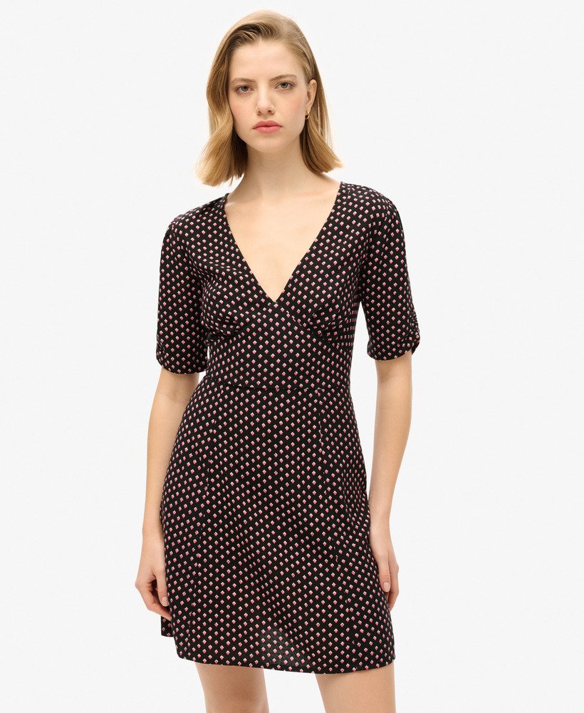 Robe courte fluide imprimée à manches courtes, SUPERDRY