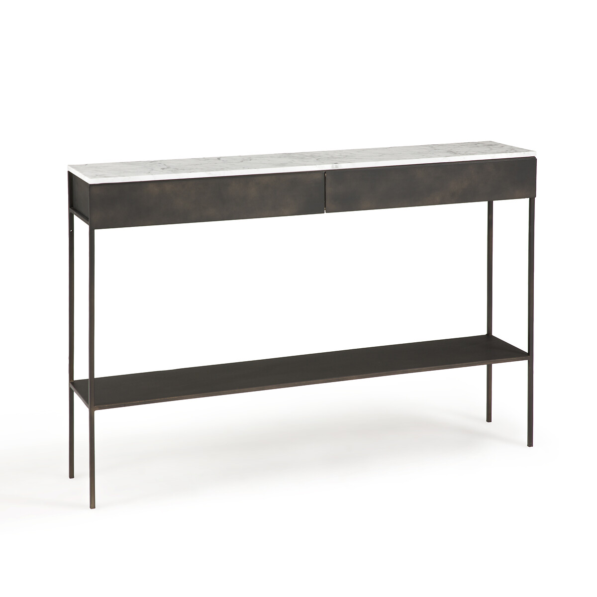 Febee White Marble & Metal Console Table