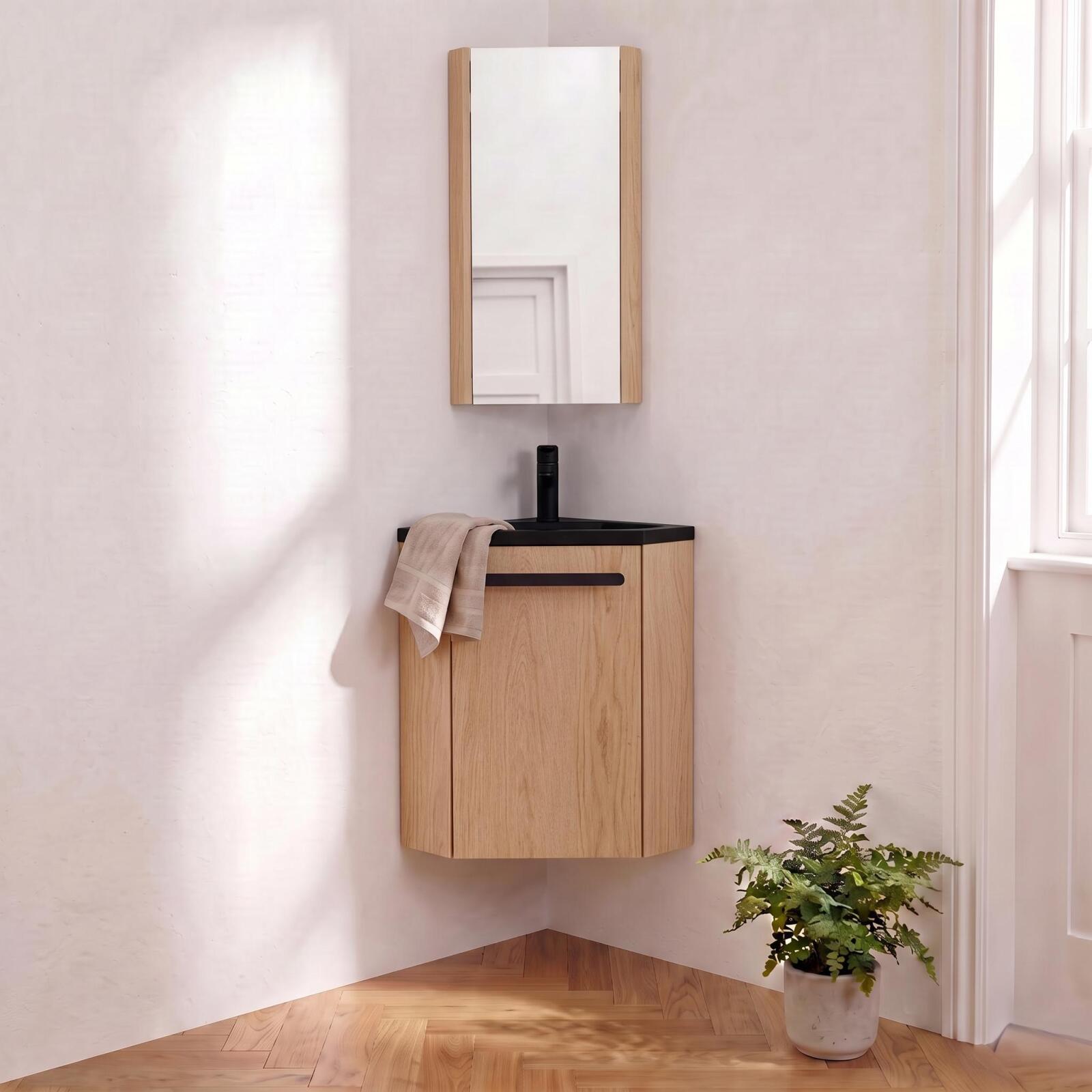 Ensemble lave-mains angle avec robinet et armoire SKINO, MOB IN