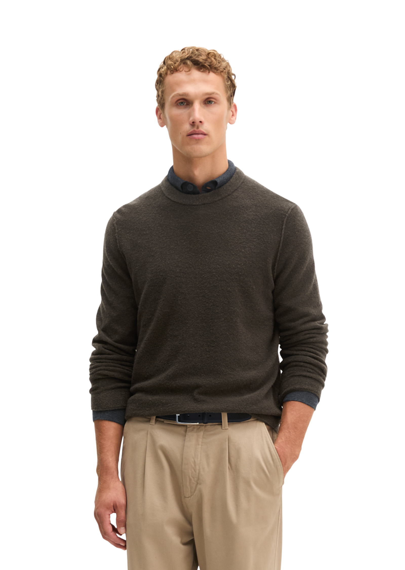 Pull bouclé coupe classique en mélange de laine vierge douce, MARC O'POLO