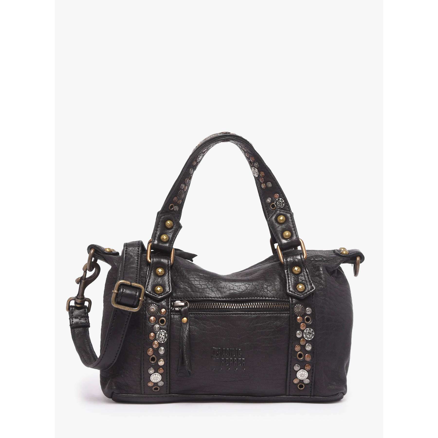 Sac bandoulière Brooklyn cuir, BASILIC PEPPER