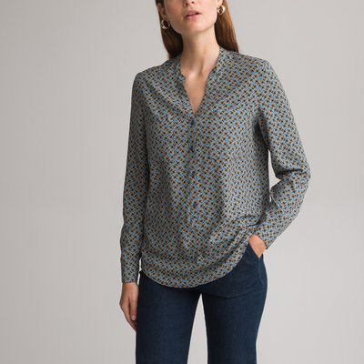 Graphic Print V-Neck Blouse with Long Sleeves ANNE WEYBURN